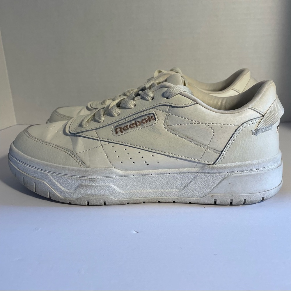 Reebok Women Tech G Geo Sneakers White Leather Platform Sz 8.5